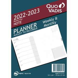 Quo Vadis Model # 1901 Note Planner Refill (Sep 2022 - Dec 2023) 