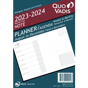 Quo Vadis Model # 1901 Note Planner Refill (Sep 2023 - Dec 2024) 