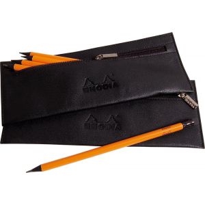 Rhodia # 118445  Black Leatherette Pencil Case Holder  (with 5 pencils)