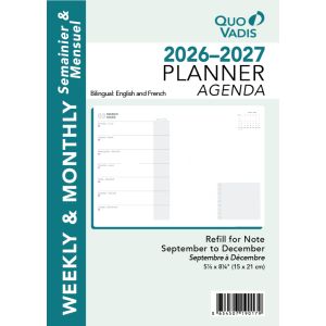 Quo Vadis Model # 1901 Note Planner Refill (Sep 2025 - Dec 2026) 