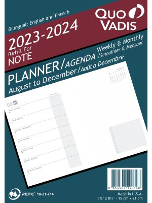 Quo Vadis Model # 1901 Note Planner Refill (Sep 2023 - Dec 2024) 