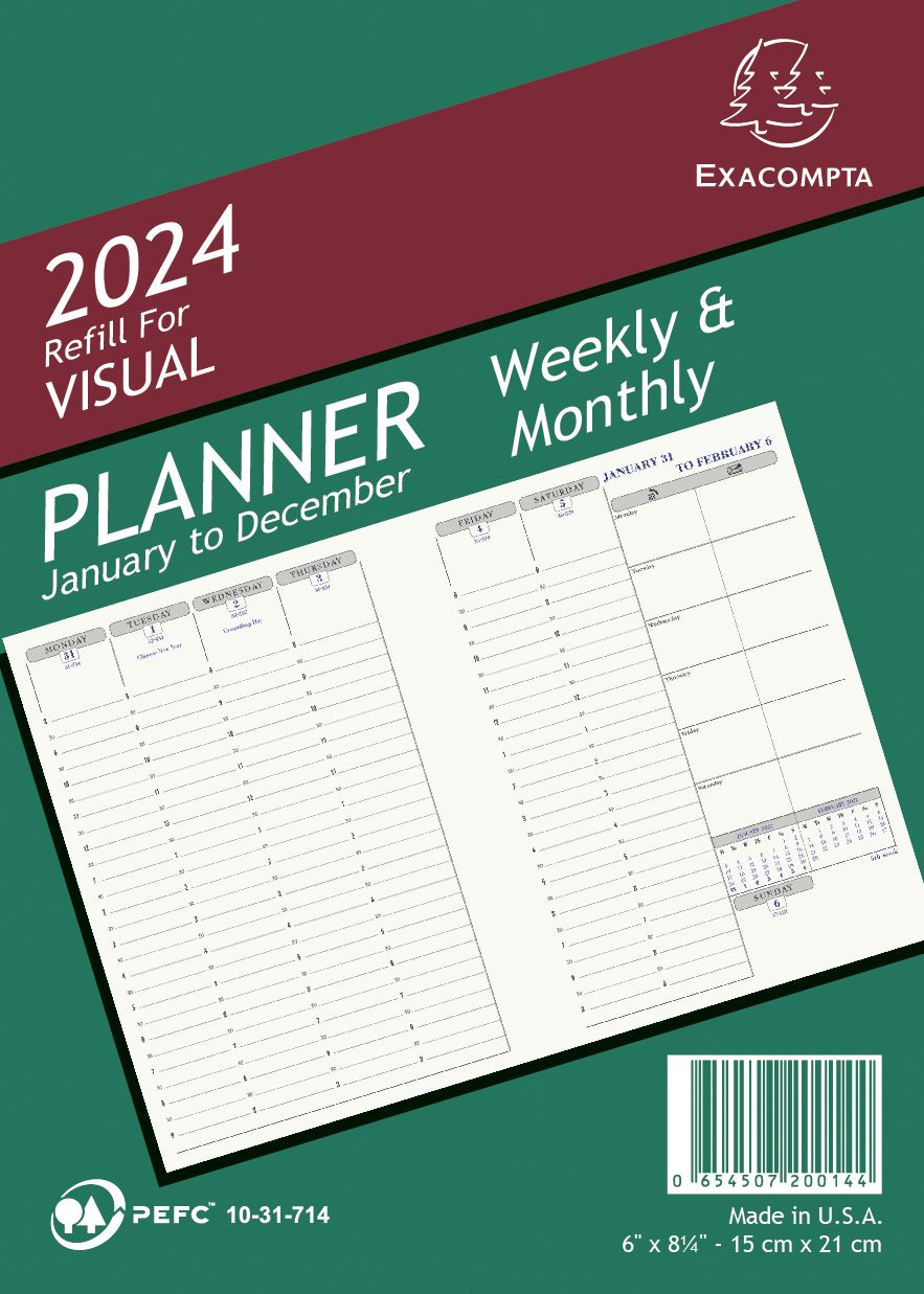 Exacompta Visual Planner Refill 6w x 8 1/4h (Jan 2024 - Dec 2024)